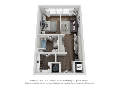 Floor plan for 1 bed, 1 bath, 504 sqft